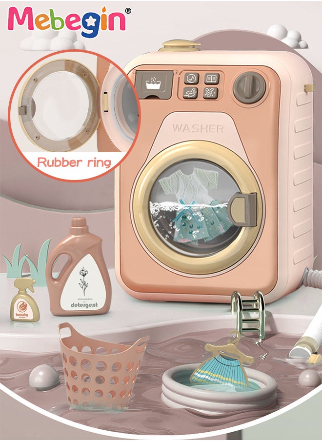 MEBEGIN Pretend Play Household Toys Playset with Realistic Washing Machine, 6 Doll Dresses and 30cm Height Doll, Fun Laundry Set with Rich Accessaries, Creative Dress-up Toys, Ideal Gift for Kids  - Image 2