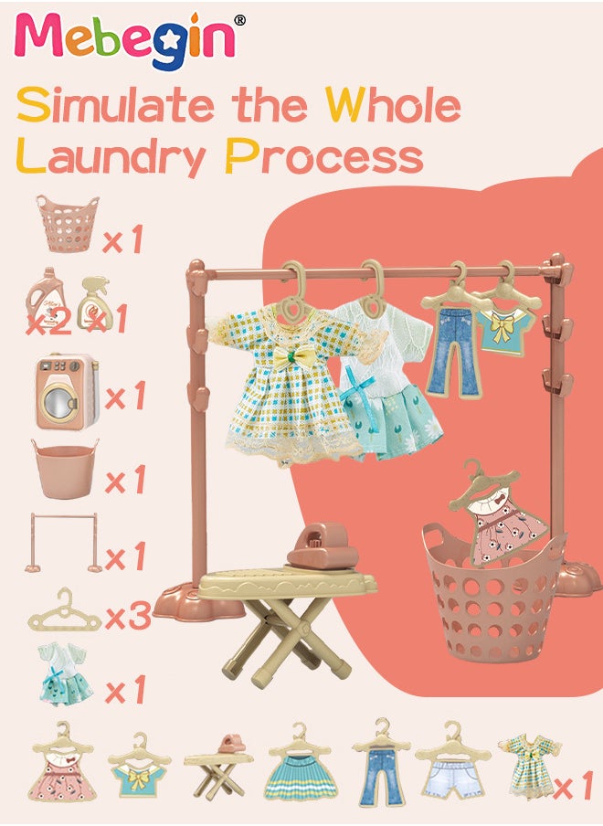 MEBEGIN Pretend Play Household Toys Playset with Realistic Washing Machine, 6 Doll Dresses and 30cm Height Doll, Fun Laundry Set with Rich Accessaries, Creative Dress-up Toys, Ideal Gift for Kids  - Image 3
