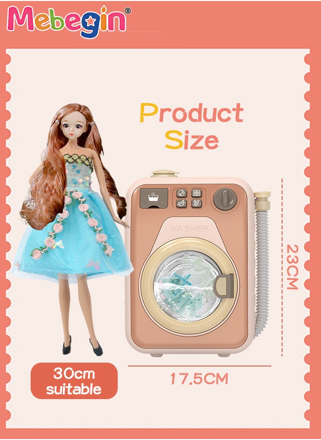 MEBEGIN Pretend Play Household Toys Playset with Realistic Washing Machine, 6 Doll Dresses and 30cm Height Doll, Fun Laundry Set with Rich Accessaries, Creative Dress-up Toys, Ideal Gift for Kids  - Image 4