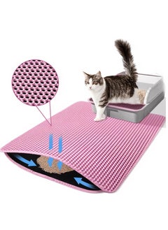 Generic Cat Litter Mat, 50*60cm Extra Large Honeycomb Double Layer Cat Litter Trapping Mat, Non Slip Waterproof Urine Proof Cat Litter Box Mat, Pink  - Image 1