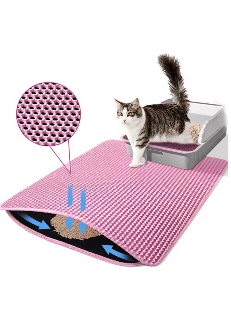 Cat Litter Mat, 50*60cm Extra Large Honeycomb Double Layer Cat Litter Trapping Mat, Non Slip Waterproof Urine Proof Cat Litter Box Mat, Pink