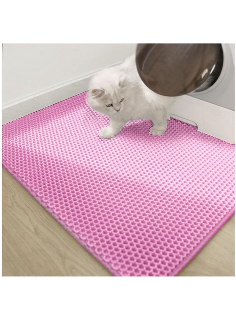 Cat Litter Mat, 50*60cm Extra Large Honeycomb Double Layer Cat Litter Trapping Mat, Non Slip Waterproof Urine Proof Cat Litter Box Mat, Pink