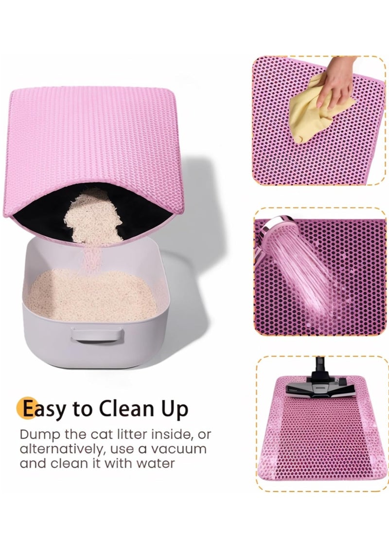 Cat Litter Mat, 50*60cm Extra Large Honeycomb Double Layer Cat Litter Trapping Mat, Non Slip Waterproof Urine Proof Cat Litter Box Mat, Pink