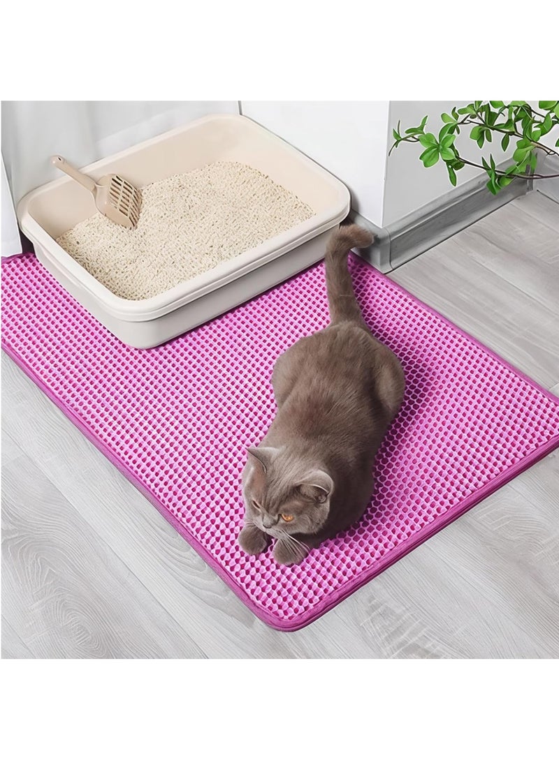 Cat Litter Mat, 50*60cm Extra Large Honeycomb Double Layer Cat Litter Trapping Mat, Non Slip Waterproof Urine Proof Cat Litter Box Mat, Pink