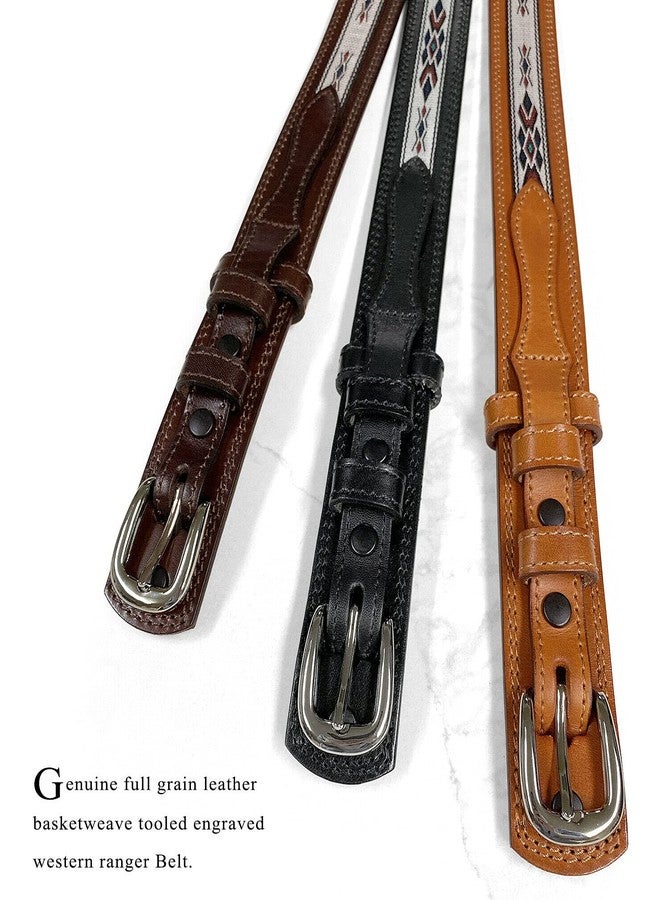 بيلتس.كوم 10570 حزام رينجر من الجلد الطبيعي الكامل الحبيبات بنمط ماسي منسوج على الطراز الجنوبي الغربي (لون بني فاتح، مقاس 36) - Image 4