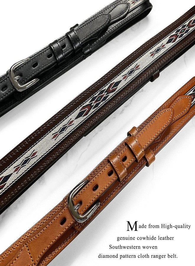 بيلتس.كوم 10570 حزام رينجر من الجلد الطبيعي الكامل الحبيبات بنمط ماسي منسوج على الطراز الجنوبي الغربي (لون بني فاتح، مقاس 36) - Image 3