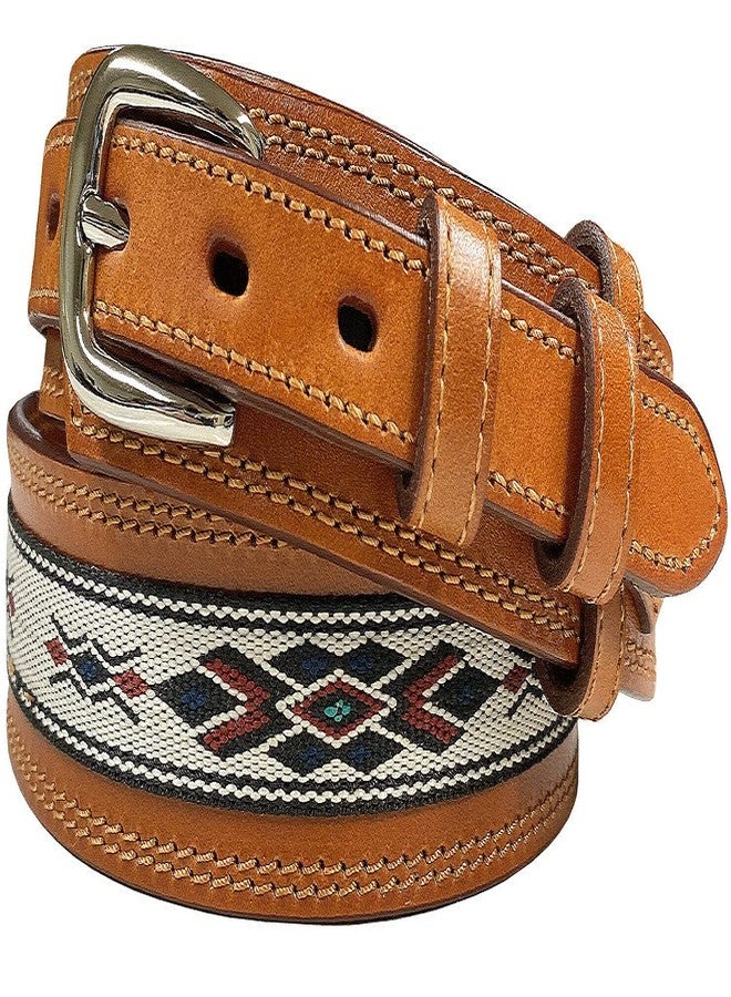 بيلتس.كوم 10570 حزام رينجر من الجلد الطبيعي الكامل الحبيبات بنمط ماسي منسوج على الطراز الجنوبي الغربي (لون بني فاتح، مقاس 36) - Image 1