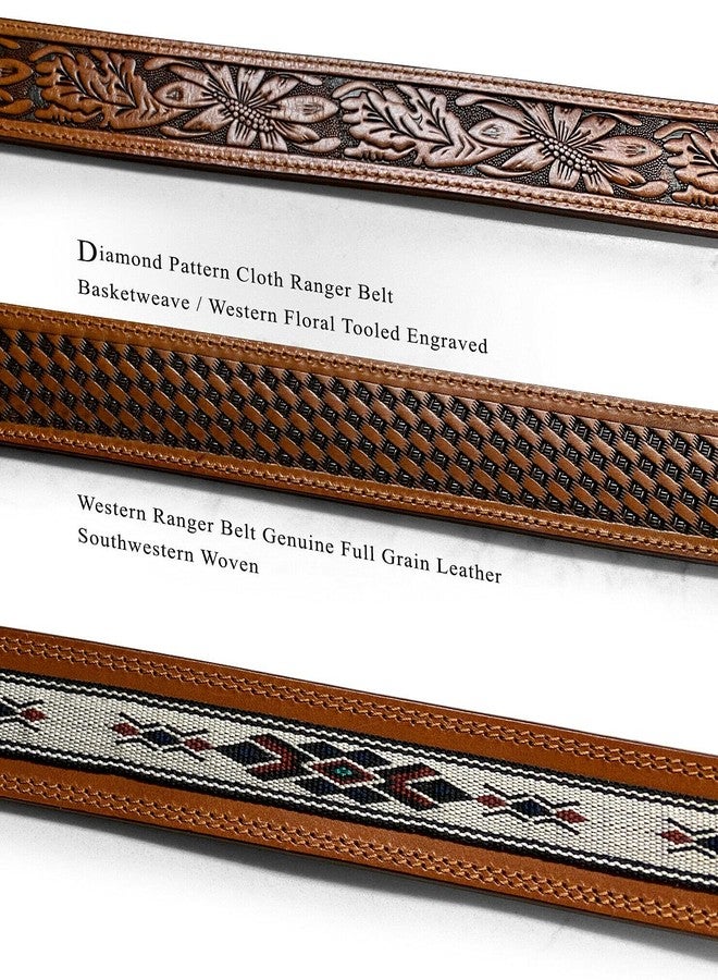 بيلتس.كوم 10570 حزام رينجر من الجلد الطبيعي الكامل الحبيبات بنمط ماسي منسوج على الطراز الجنوبي الغربي (لون بني فاتح، مقاس 36) - Image 2