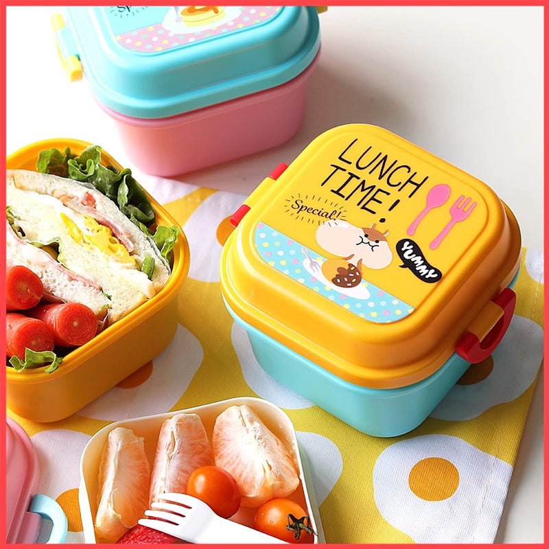 wolpin 1 Pc Lunch Box for Kids Leak Proof 2 Compartments Tiffin Box for Boys, Girls, School & Office, Lunch Box, Microwave Safe, Cartoon 600 ML Blue (Food Grade PP Plastic) - Image 1