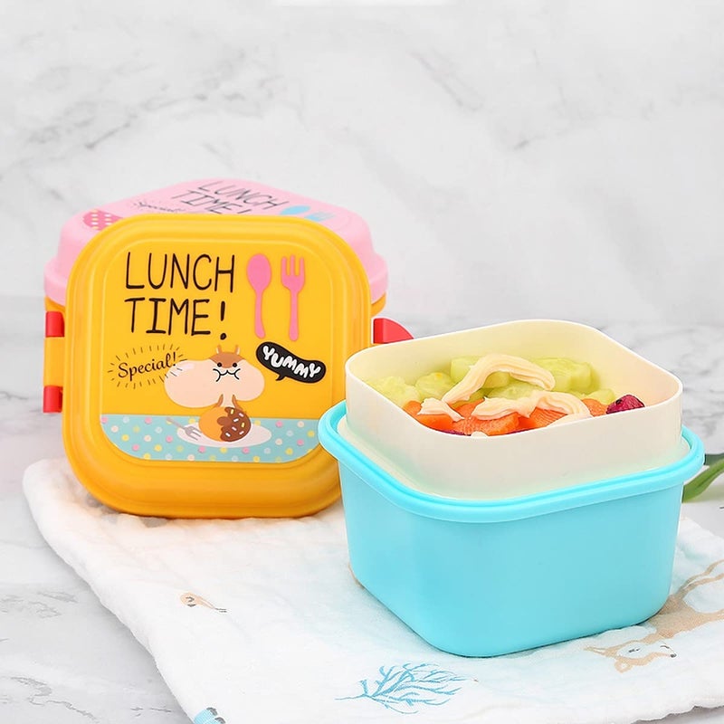 wolpin 1 Pc Lunch Box for Kids Leak Proof 2 Compartments Tiffin Box for Boys, Girls, School & Office, Lunch Box, Microwave Safe, Cartoon 600 ML Blue (Food Grade PP Plastic) - Image 5