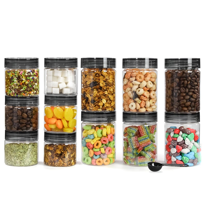 Homeor Plastic Storage Jar & Containers With Spoon, Airtight & BPA Free Containers for Kitchen, Grocery Kitchen Container, Multipurpose Jar | 200 ML - 6 Pcs, 300 ML - 6 Pcs, Set of 12, Black - Image 5