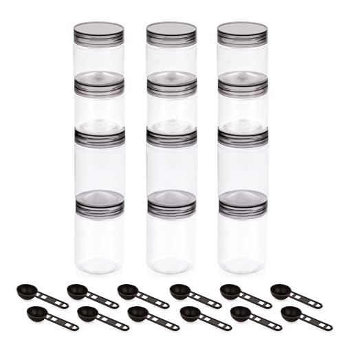 Homeor Plastic Storage Jar & Containers With Spoon, Airtight & BPA Free Containers for Kitchen, Grocery Kitchen Container, Multipurpose Jar | 200 ML - 6 Pcs, 300 ML - 6 Pcs, Set of 12, Black - Image 3