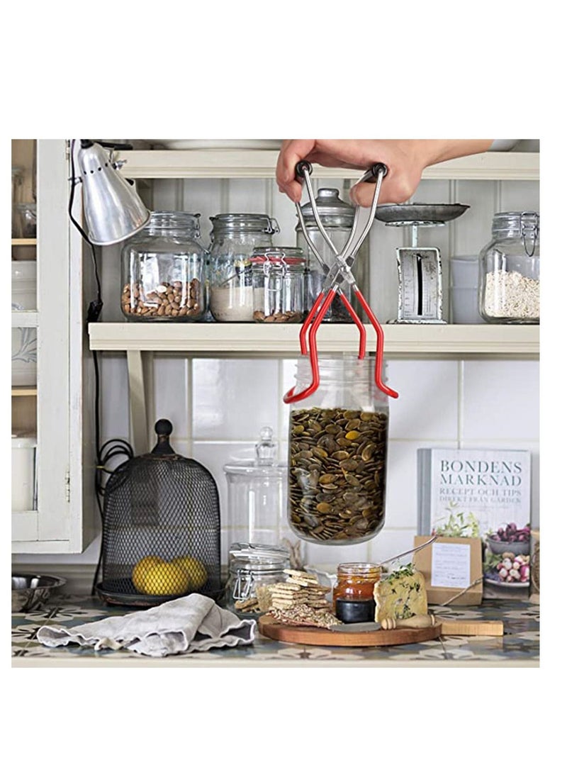 Canning Jar Lifter and Wide Mouth Funnel, Stainless Steel Jar Lifter with Nonslip Handle for Safe and Secure Grip, Collapsible Large Silicone Funnel Compatible with Wide