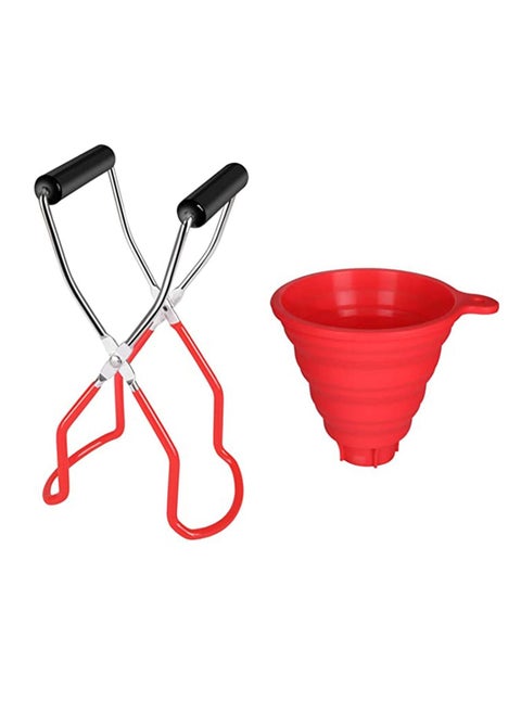 Canning Jar Lifter and Wide Mouth Funnel, Stainless Steel Jar Lifter with Nonslip Handle for Safe and Secure Grip, Collapsible Large Silicone Funnel Compatible with Wide