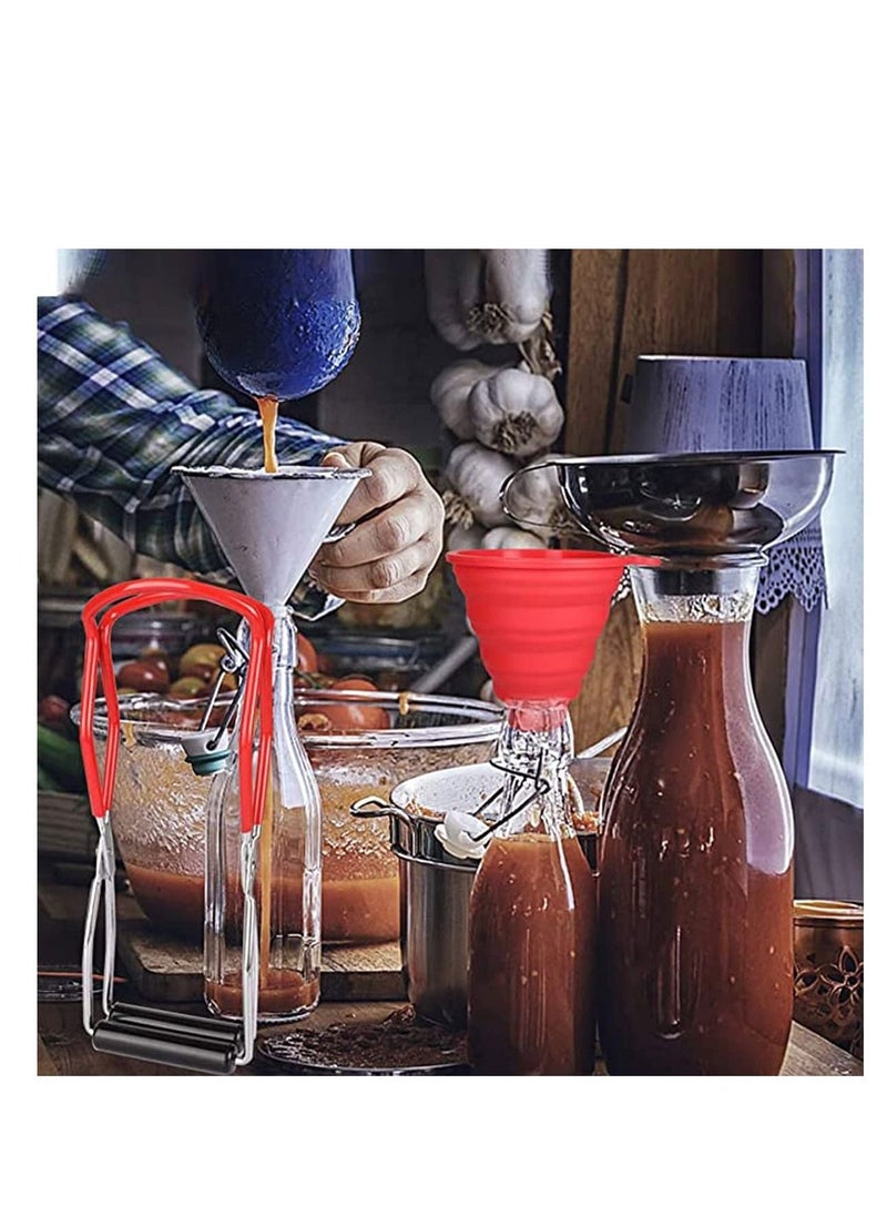 Canning Jar Lifter and Wide Mouth Funnel, Stainless Steel Jar Lifter with Nonslip Handle for Safe and Secure Grip, Collapsible Large Silicone Funnel Compatible with Wide