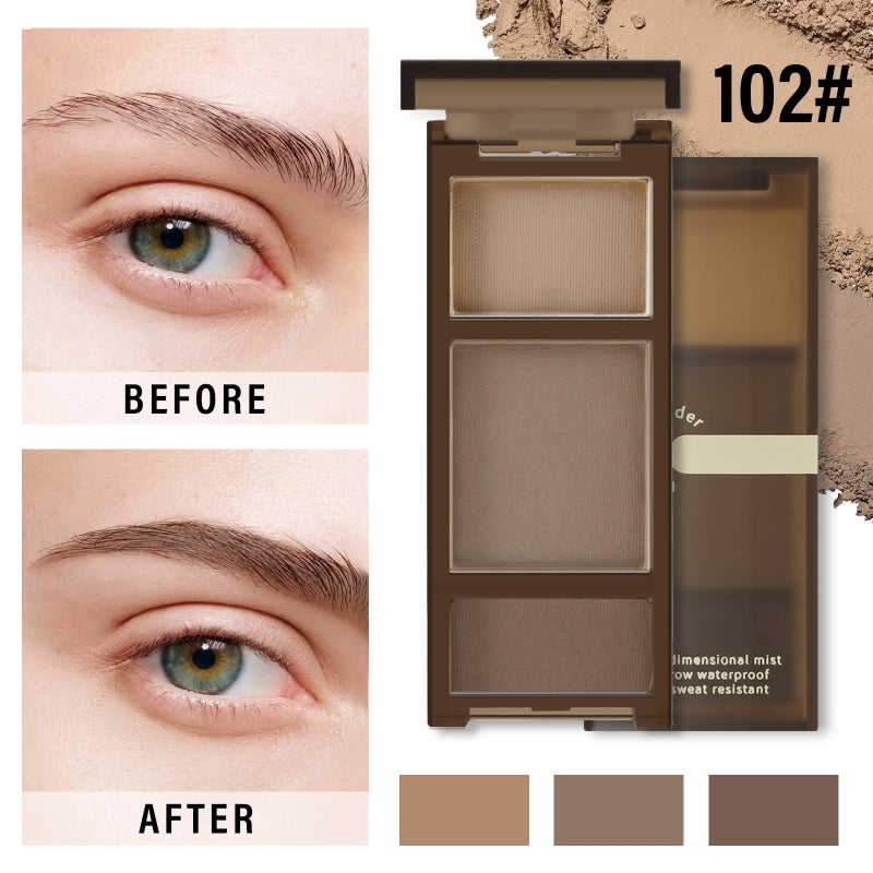 Boobeen 3 Color Eyebrow Powder Palette, Waterproof Long-Lasting Nature Eye Brow Powder, Brow Definer Powder Makeup to Enhance & Filler Brows, Powder Smooth - Image 3