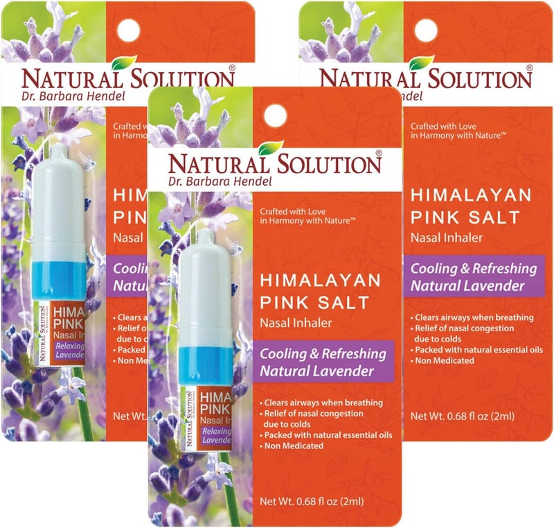 Natural Solution Nasal Inhaler with Pink Salt Aromatherapy, Improve Breathing with Relaxing & Refreshing Lavender Sinus Relief, 0.68 fl oz/Each, Pack of 3
