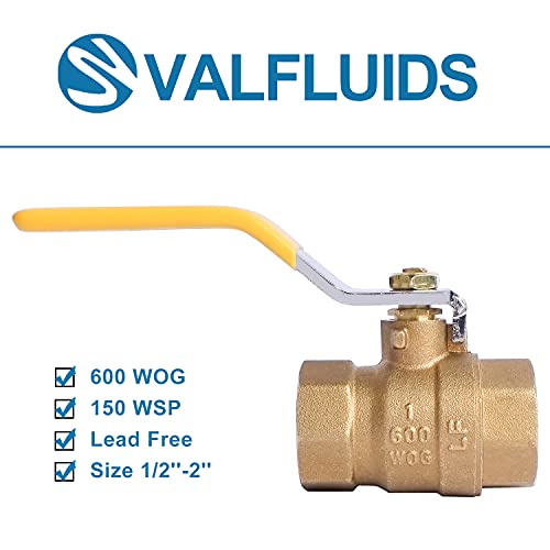 VALFLUIDS Full Port Forged LF Brass Ball Valve With Female Thread NPT Connector, 150 PSI WSP / 600 PSI WOG. (1-1/2 Inch) - Image 3
