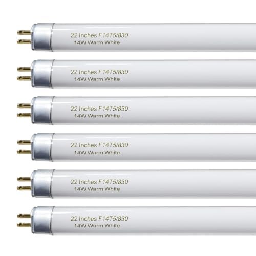 Konideke 22 Inch T5 Fluorescent Light Bulb 14 Watt F14T5/WW Compatible with Sylvania Satco Philips GE Under Cabinet Lamp Light 3000K Warm White 800 Lumen G5 Base 6 Count - Image 1