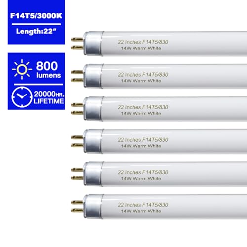 Konideke 22 Inch T5 Fluorescent Light Bulb 14 Watt F14T5/WW Compatible with Sylvania Satco Philips GE Under Cabinet Lamp Light 3000K Warm White 800 Lumen G5 Base 6 Count - Image 4