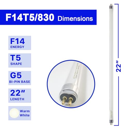 Konideke 22 Inch T5 Fluorescent Light Bulb 14 Watt F14T5/WW Compatible with Sylvania Satco Philips GE Under Cabinet Lamp Light 3000K Warm White 800 Lumen G5 Base 6 Count - Image 3