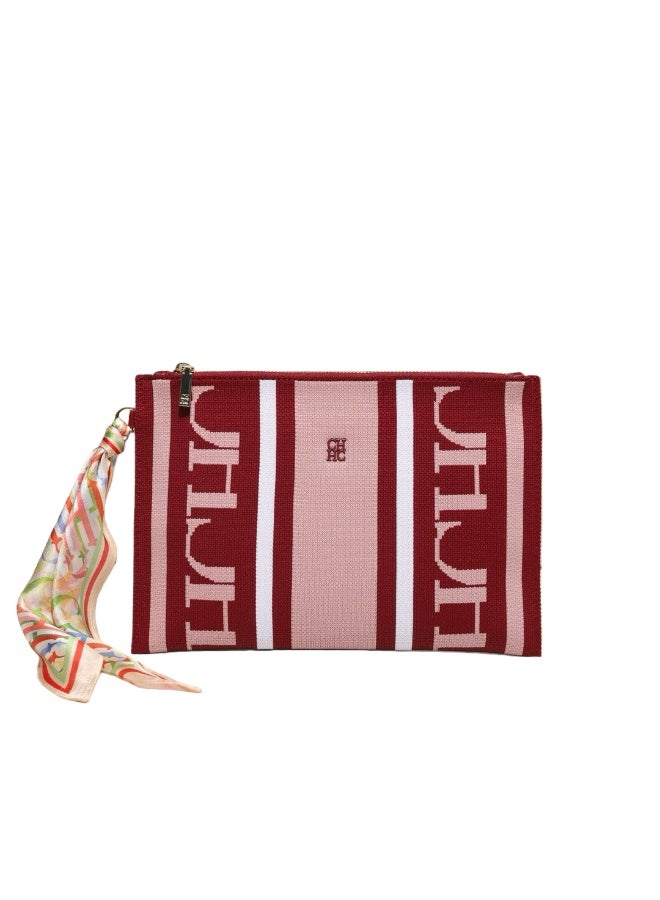 CAROLINA HERRERA Women's Rectangular Canvas Clutch - Zipper Closure, Wrist Strap & Scarf Accent for Business & Evening Events