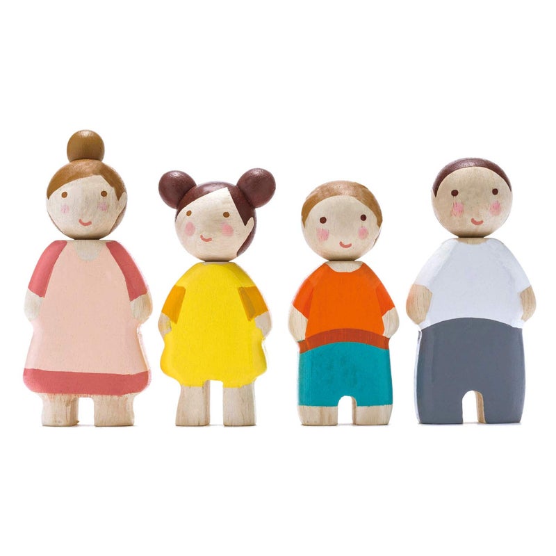 Tender Leaf Toys - The Leaf Family - 4 Pcs Wooden Family Mini Dolls Playset for Children, Kids Miniature Pretend Play Dollhouse Figures, Includes Parents, Sibling - Age 3+ - Image 1