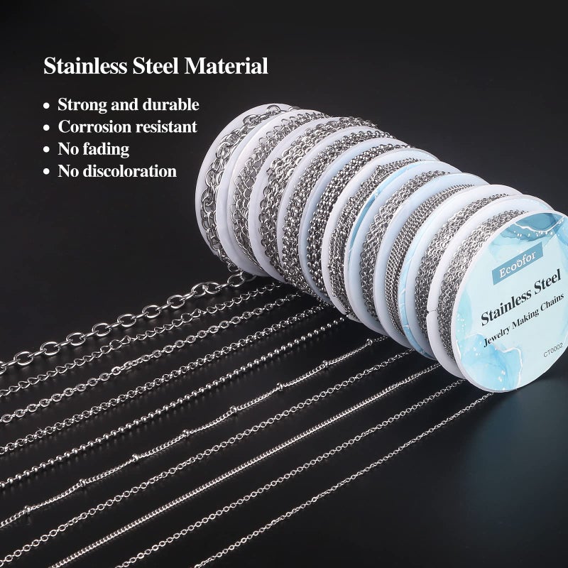 Ecoofor Necklace Chains for Jewelry Making, 78.7 Feet 10 Rolls Stainless Steel Jewelry Chains for DIY Necklace Bracelet Jewelry Making with Stainless Steel Jump Rings/Lobster Clasps/Connectors - Image 4