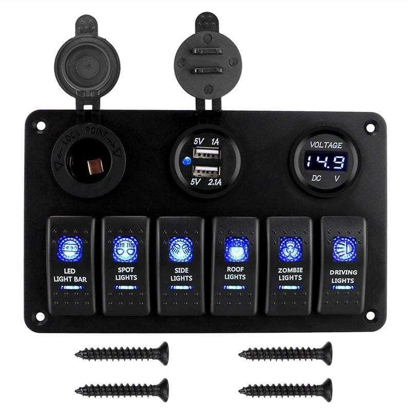 Wivplex 6 Gang Rocker Switch Panel with USB Ports - Image 1