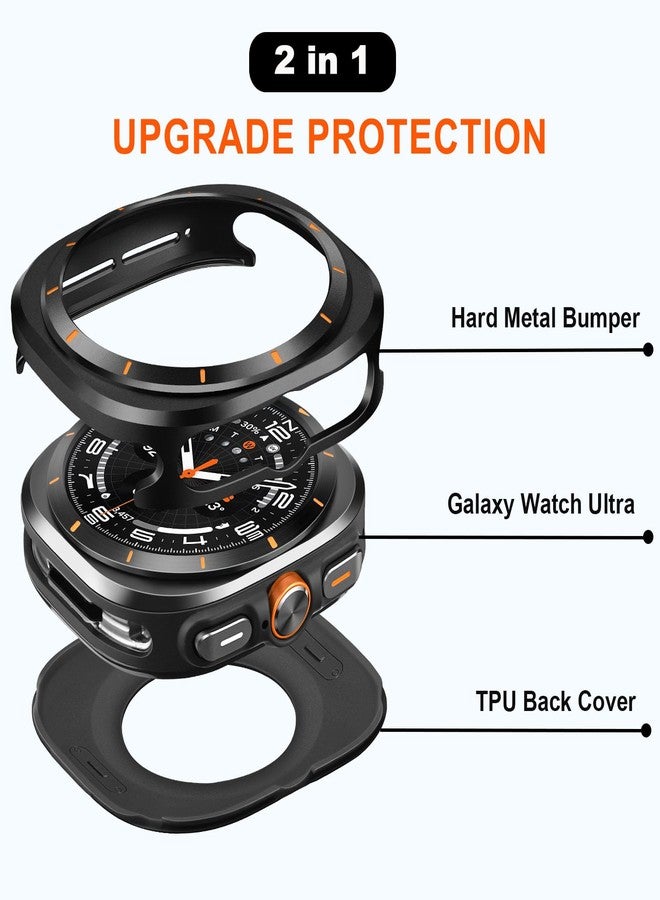 Suphart Metal Cases Compatible with Samsung Galaxy Watch Ultra (2025/2024) 47mm Case, Stainless Steel Protective Cover Rugged Bumper with Back Frame for Galaxy Watch Ultra, Black/Orange - Image 2