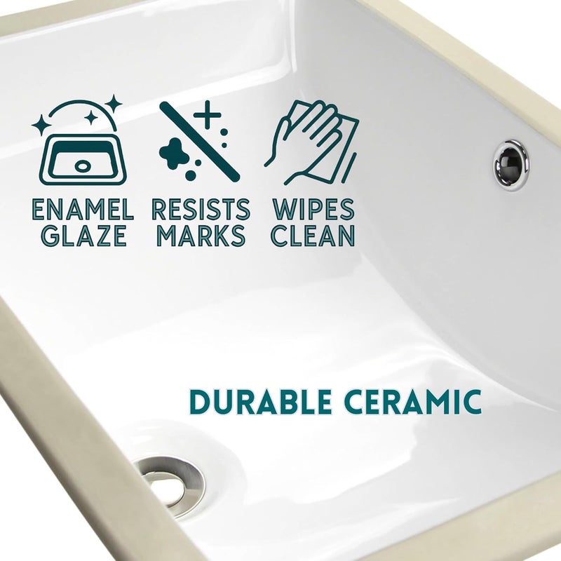 Highpoint Collection Undermount Bathroom Sink – 18"x12 White Rectangular Single Bowl Sink with Overflow, for Vanity – Porcelain Enamel Glaze Ceramic, Scoop Bottom, Template Included HP-1812W - Image 3
