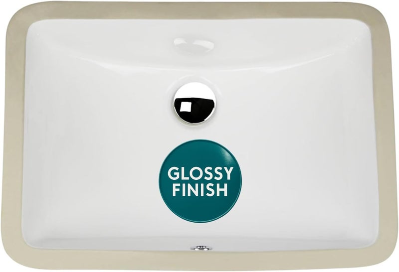 Highpoint Collection Undermount Bathroom Sink – 18"x12 White Rectangular Single Bowl Sink with Overflow, for Vanity – Porcelain Enamel Glaze Ceramic, Scoop Bottom, Template Included HP-1812W - Image 1