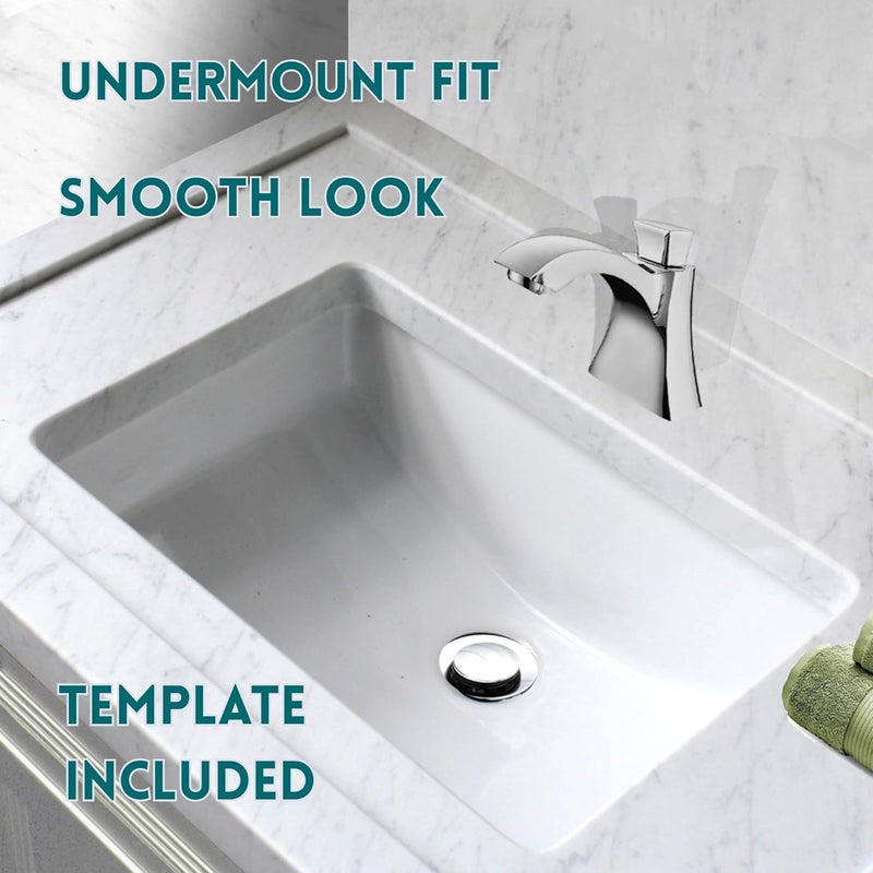 Highpoint Collection Undermount Bathroom Sink – 18"x12 White Rectangular Single Bowl Sink with Overflow, for Vanity – Porcelain Enamel Glaze Ceramic, Scoop Bottom, Template Included HP-1812W - Image 4