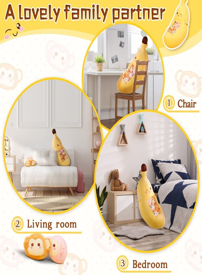 Lewtemi Cute Banana Pillow Kawaii Stuffed Animal Removable Emotional Plushes Support Cat Dinosaur Plush Toys Positive Gift for Home Room Decor(Banana) - Image 4