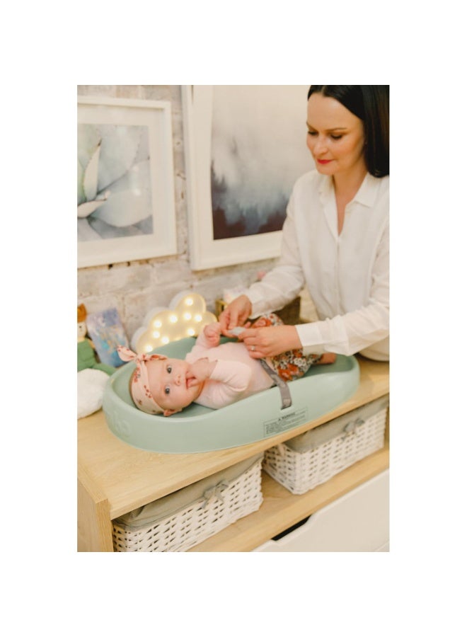 Bumbo Bumbo Baby Changing Pad for Dresser or Table Top, Portable & Wipeable Non Slip Soft Contoured Diaper Change Station with Harness, Hemlock - Image 3