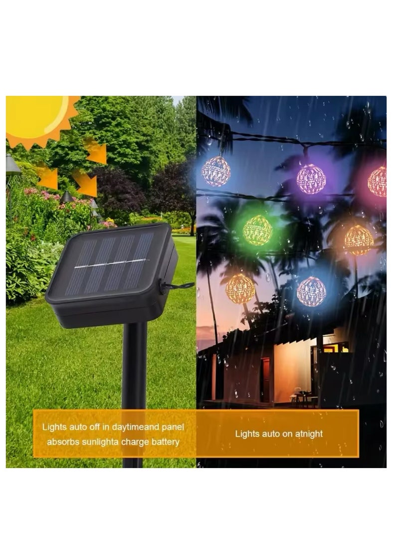 BLUE CORAL 30 LED Moroccan Hollow Metal Ball String Solar Light Operated for Wall Home Hanging Bedroom Tree Birthday Party Decoration Items, RGB  - Image 1