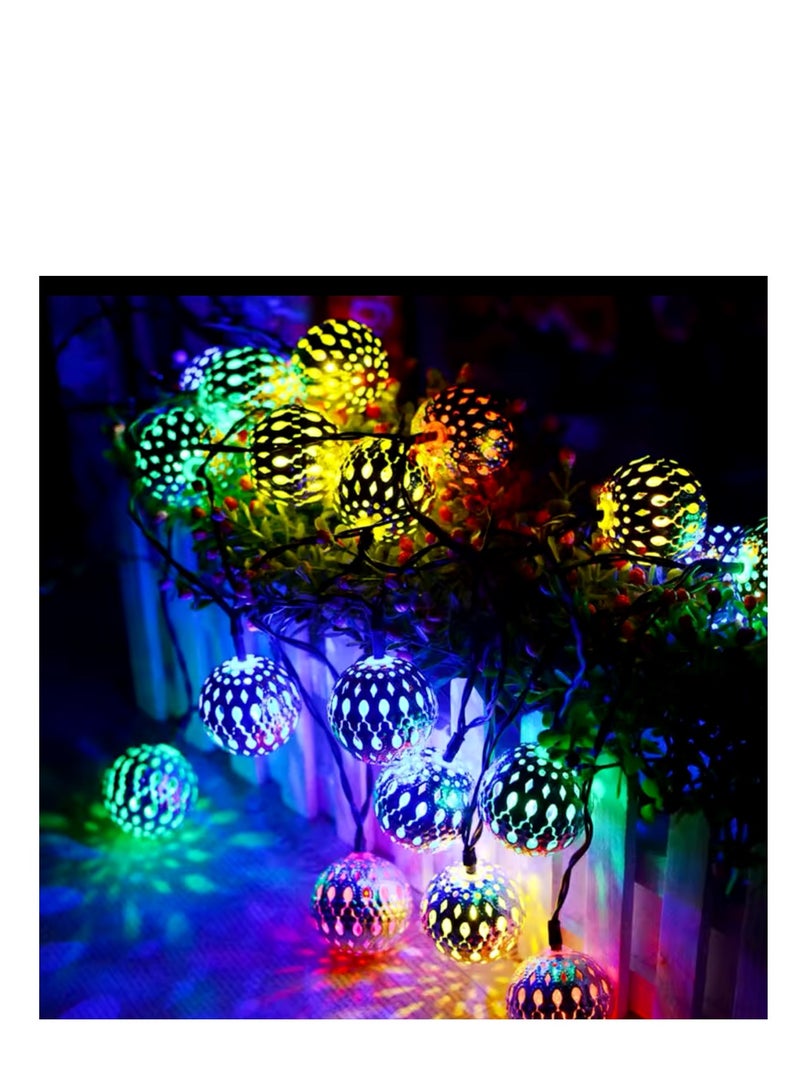 BLUE CORAL 30 LED Moroccan Hollow Metal Ball String Solar Light Operated for Wall Home Hanging Bedroom Tree Birthday Party Decoration Items, RGB  - Image 2