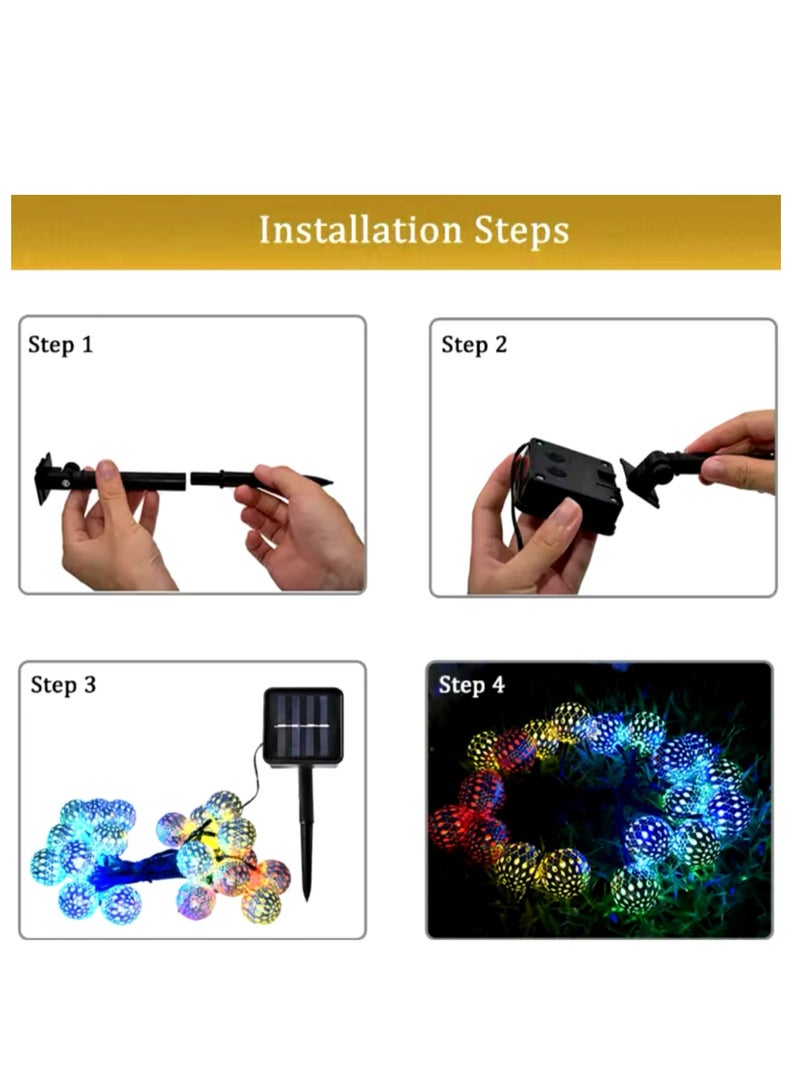 BLUE CORAL 30 LED Moroccan Hollow Metal Ball String Solar Light Operated for Wall Home Hanging Bedroom Tree Birthday Party Decoration Items, RGB  - Image 4
