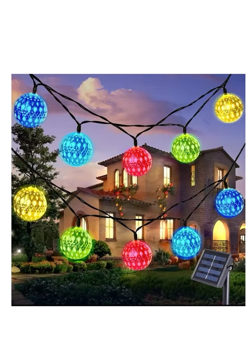 BLUE CORAL 30 LED Moroccan Hollow Metal Ball String Solar Light Operated for Wall Home Hanging Bedroom Tree Birthday Party Decoration Items, RGB  - Image 3