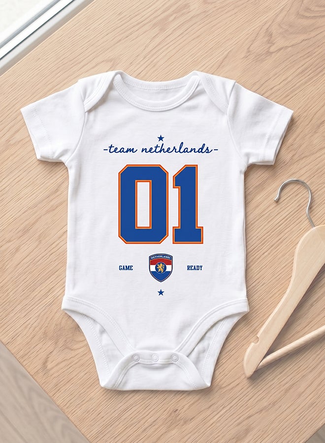 Nurtur FIFA Netherlands Football Printed Unisex Baby Onesie, Little Champion Teddy Graphic, Soft Cotton Infant Bodysuit - White - Image 2