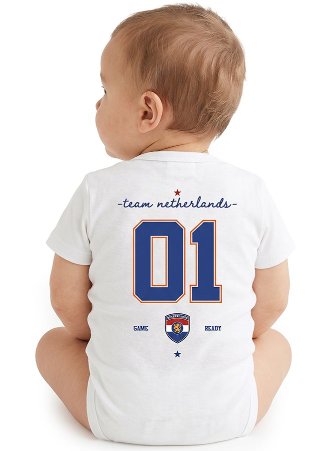 Nurtur FIFA Netherlands Football Printed Unisex Baby Onesie, Little Champion Teddy Graphic, Soft Cotton Infant Bodysuit - White - Image 4