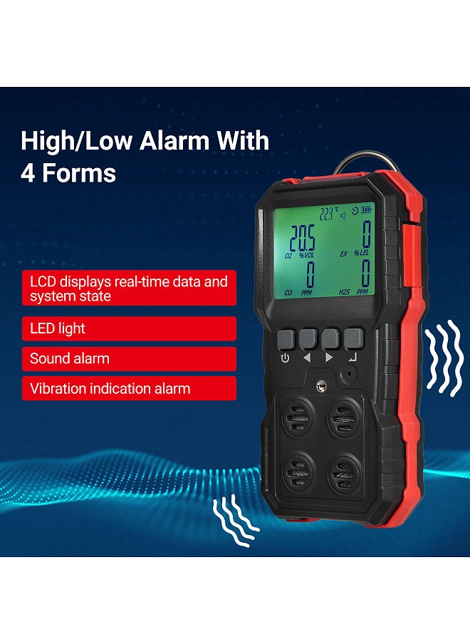 Lepmerk WT8812 4-In-1 Compound Gas Measurement Monitor LEL/O2/H2S/CO Gas Monitor LCD Display Sound Light Vibration Alarm Data Record With 4 Forms Alarm  - Image 4