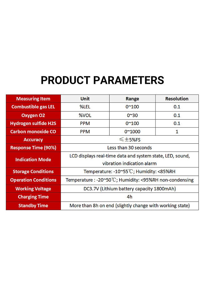 Lepmerk WT8812 4-In-1 Compound Gas Measurement Monitor LEL/O2/H2S/CO Gas Monitor LCD Display Sound Light Vibration Alarm Data Record With 4 Forms Alarm  - Image 5