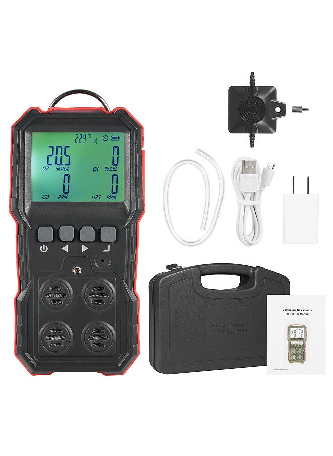 Lepmerk - WT8812 4-In-1 Compound Gas Measurement Monitor LEL/O2/H2S/CO Gas Monitor LCD Display Sound Light Vibration Alarm Data Record With 4 Forms Alarm - Image 1