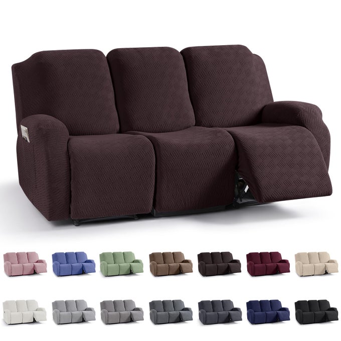 RECLINER COVERS STRETCH RECLINING CHAIR COVERS RECLINER SOFA SLIPCOVERS STRIPE JACQUARD RECLINER COUCH COVERS FURNITURE PROTECTOR COVERS FOR PET KID 3 SEATER DARK COFFEE