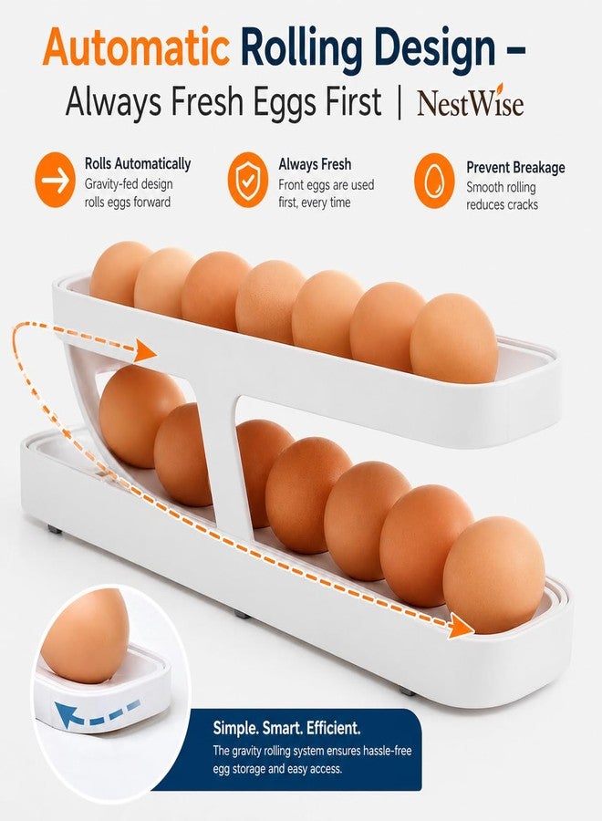 NestWise موزع بيض دوار من طبقتين - حامل بيض أوتوماتيكي يعمل بالجاذبية للثلاجة | رف تخزين بيض موفر للمساحة لمنظم المطبخ (12-14 بيضة) - Image 3