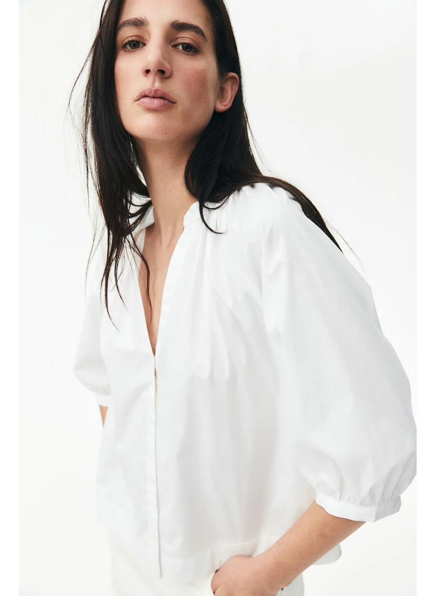 H&M Balloon-Sleeved Poplin Blouse