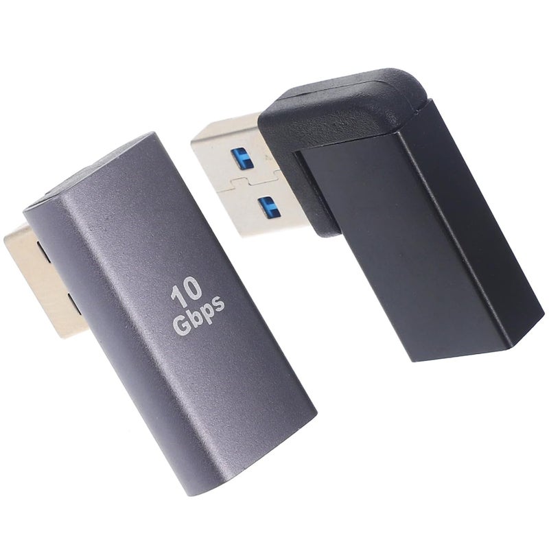 2Pcs USB 3.0 Angled Adapters Male to Female Upward and Side Bend Space Saving Extension - Image 1