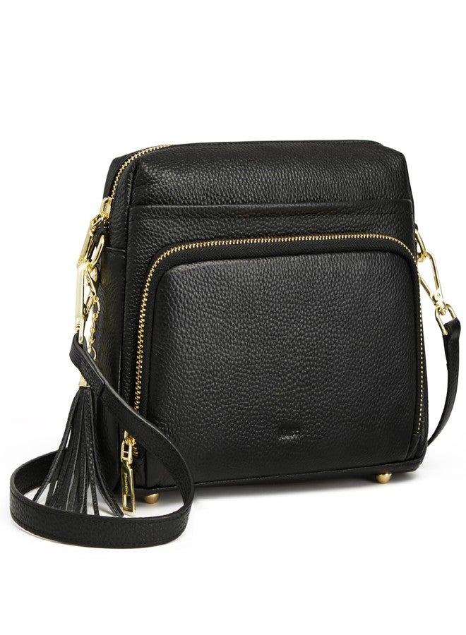 Kattee Leather Crossbody Purses for Women Small Anti Theft Cross Body Shoulder Purse with Built in RFID Wallet, Black - Image 1