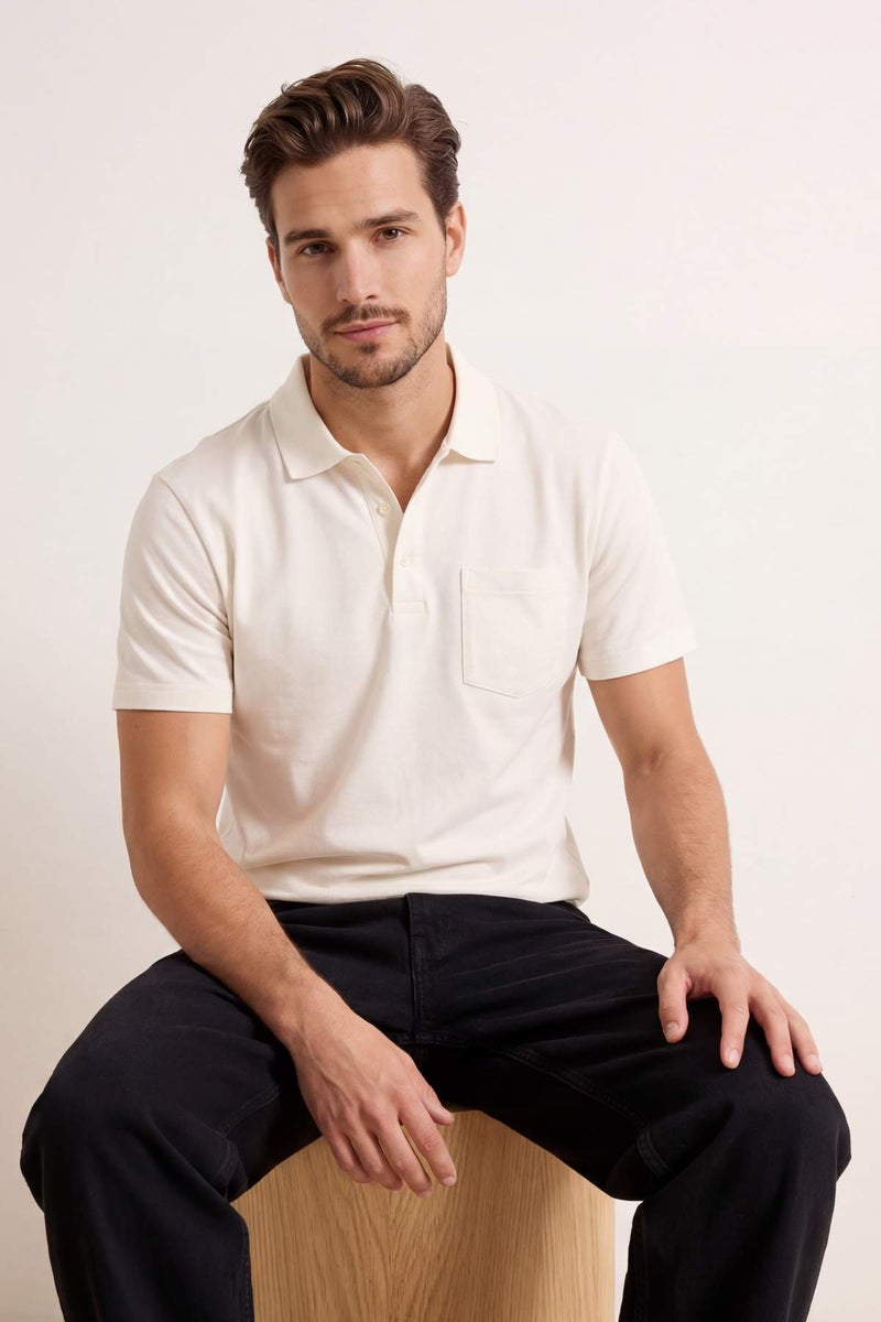 trendyol Ecru Regular/Comfortable 100% Cotton Single Pocket Polo Neck T-Shirt Tmnss26Po00018 - Image 2